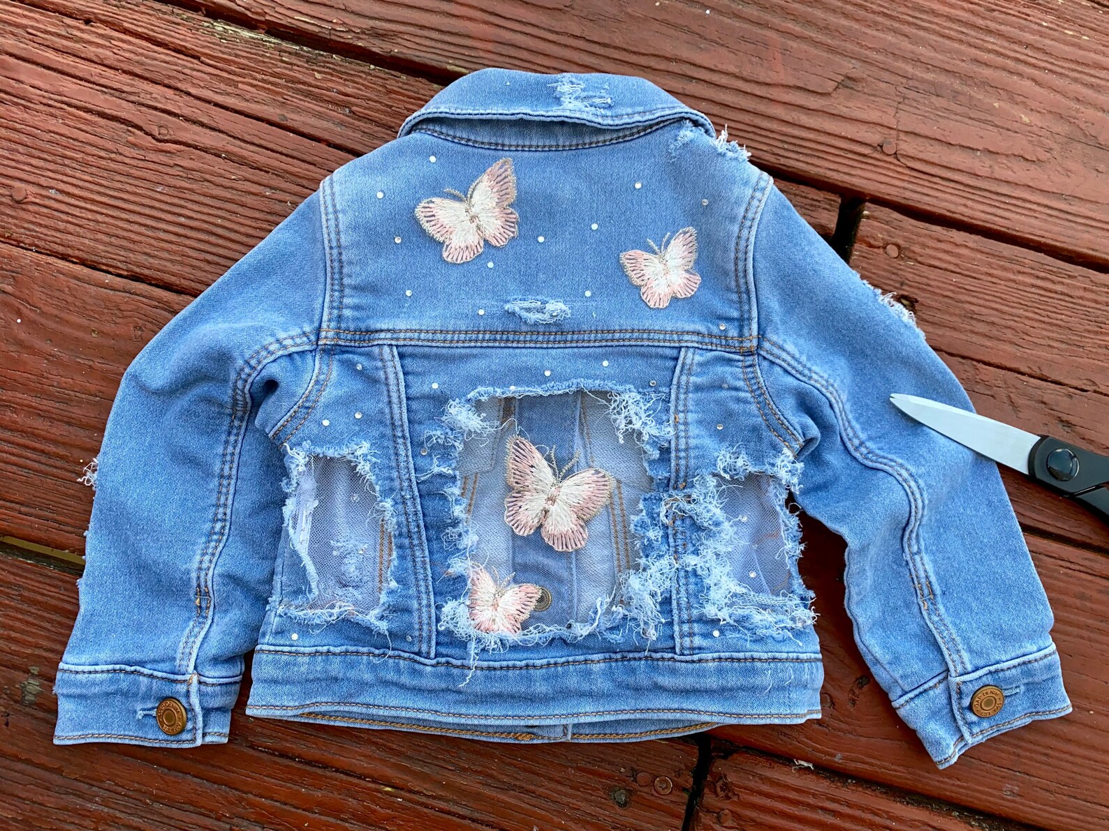 Distressed butterfly jean jacket Etsy
