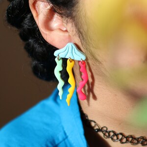 JellyFish Earrings, Statement Clay Earrings, Rainbow Earrings, Polymer Clay Earrings for Women