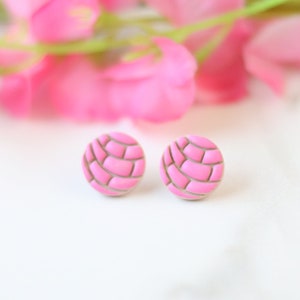 Concha Earrings: Pink Pan Dulce Studs, Mexican Jewelry