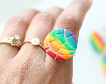 Rainbow Concha Rings, Statement Rainbow Pride Rings, Pride Month Gift, Adjustable Ring best on size US 6-11