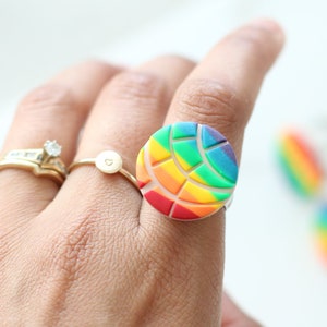 Rainbow Concha Rings, Statement Rainbow Pride Rings, Pride Month Gift, Adjustable Ring best on size US 6-11
