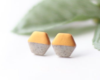 Gold Hexagon Studs, Minimalist Stud Earrings for Women, Minimalist Jewelry, Geometric Earrings, Gift for Her, Valentine's day Gift, Studs