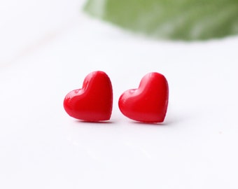 Red Heart Stud Earrings, Valentine's Day Earrings, Valentines day Gift, Gift for Her, Mini Heart Earrings, Latinx Owned, Gift for Girlfriend