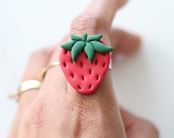 Strawberry Ring, Polymer Clay Ring, Strawberry Jewelry, Statement Ring, Statement Jewelry, Handmade Jewelry