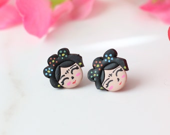 Frida Kahlo Inspired Clay Stud Earrings - Artistic Statement for Every Occasion