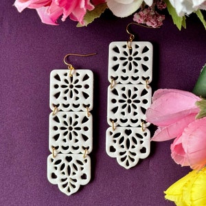 Bridal Mexican Papel Picado Earrings, Handmade Polymer Clay Jewelry