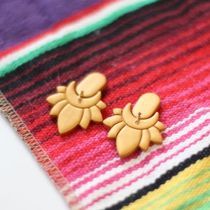 Mexicaanse gouden oorbellen, Mexicaanse sieraden, klei oorbellen, handgemaakte oorbellen voor vrouwen