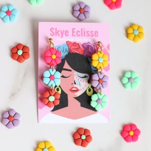 Colorful Flower Earrings, Rainbow Daisy Earrings, Statement Daisy Dangles, Mismatched Earrings, Stocking Stuffer, Christmas Gift