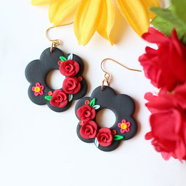 Mexican Floral Earrings, Mexican Earrings, Easter Earrings, Mexican Jewelry, Polymer Clay Earrings