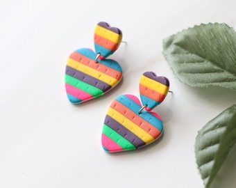 Mini Mexican Pinata Earrings, Heart Earrings, Heart Rainbow Earrings, Mexican Earrings for Women, Mexican Jewelry, Cinco de Mayo Earrings