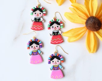 Mexican Doll Earrings, Maria Doll Earrings, Mexican Rag doll Earrings, Muneca lele