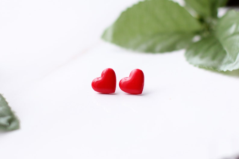 Red Heart Stud Earrings, Valentine's Day Earrings, Valentines day Gift, Gift for Her, Mini Heart Earrings, Latinx Owned, Gift for Girlfriend image 1