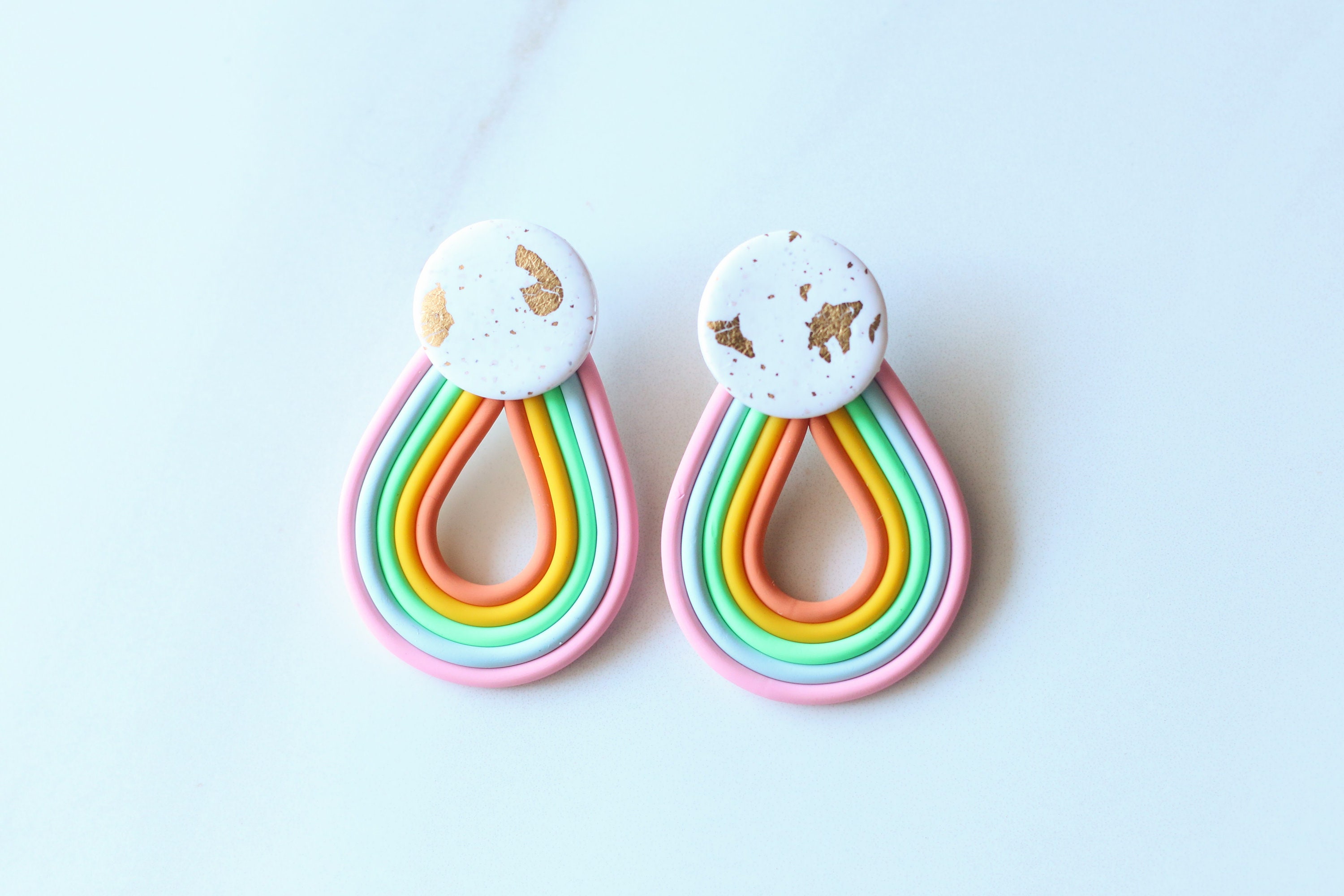 Pastel Rainbow Earrings with Gold Flakes Pride Earrings Etsy