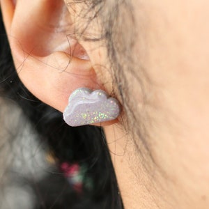 Holographic Earrings, Sparkle Earrings, Glitter Earrings, Statement Earrings, Polymer Clay Earrings, Rave Earrings, Cloud Earrings, Studs Cloud Stud