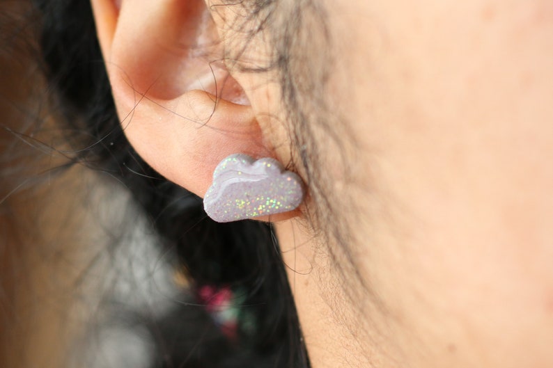 Holographic Earrings, Sparkle Earrings, Glitter Earrings, Statement Earrings, Polymer Clay Earrings, Rave Earrings, Cloud Earrings, Studs Cloud Stud