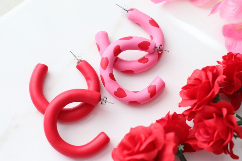 Valentine's Day Hoop Earrings: Handcrafted Clay Love Loops for Romantic Style image 8
