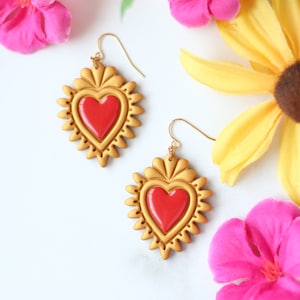 Sacred Heart Earrings: Polymer Clay Mexican Jewelry