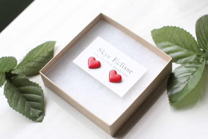 Red Heart Stud Earrings, Valentine's Day Earrings, Valentines day Gift, Gift for Her, Mini Heart Earrings, Latinx Owned, Gift for Girlfriend image 7