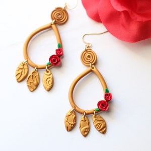 Gold Mexican Earrings Mexican Rose Earrings Gold Frida Earrings Princess Belle Earrings Floral Rose Earrings Mexican Filigrana Earrings