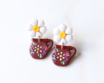 Jarrito Earrings, Coffee Cup Earrings, Mexican Earrings, Cinco de Mayo Earrings
