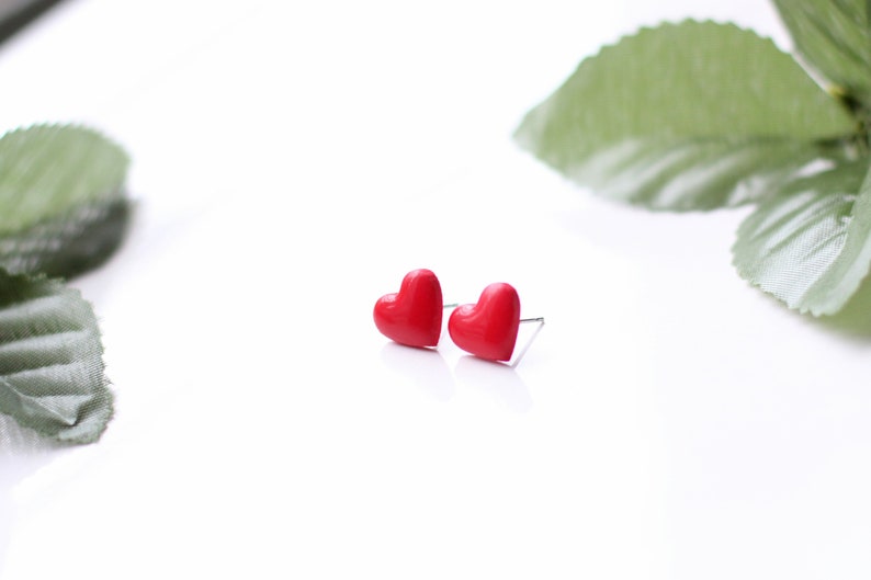 Red Heart Stud Earrings, Valentine's Day Earrings, Valentines day Gift, Gift for Her, Mini Heart Earrings, Latinx Owned, Gift for Girlfriend image 3