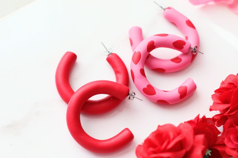 Valentine's Day Hoop Earrings: Handcrafted Clay Love Loops for Romantic Style image 7
