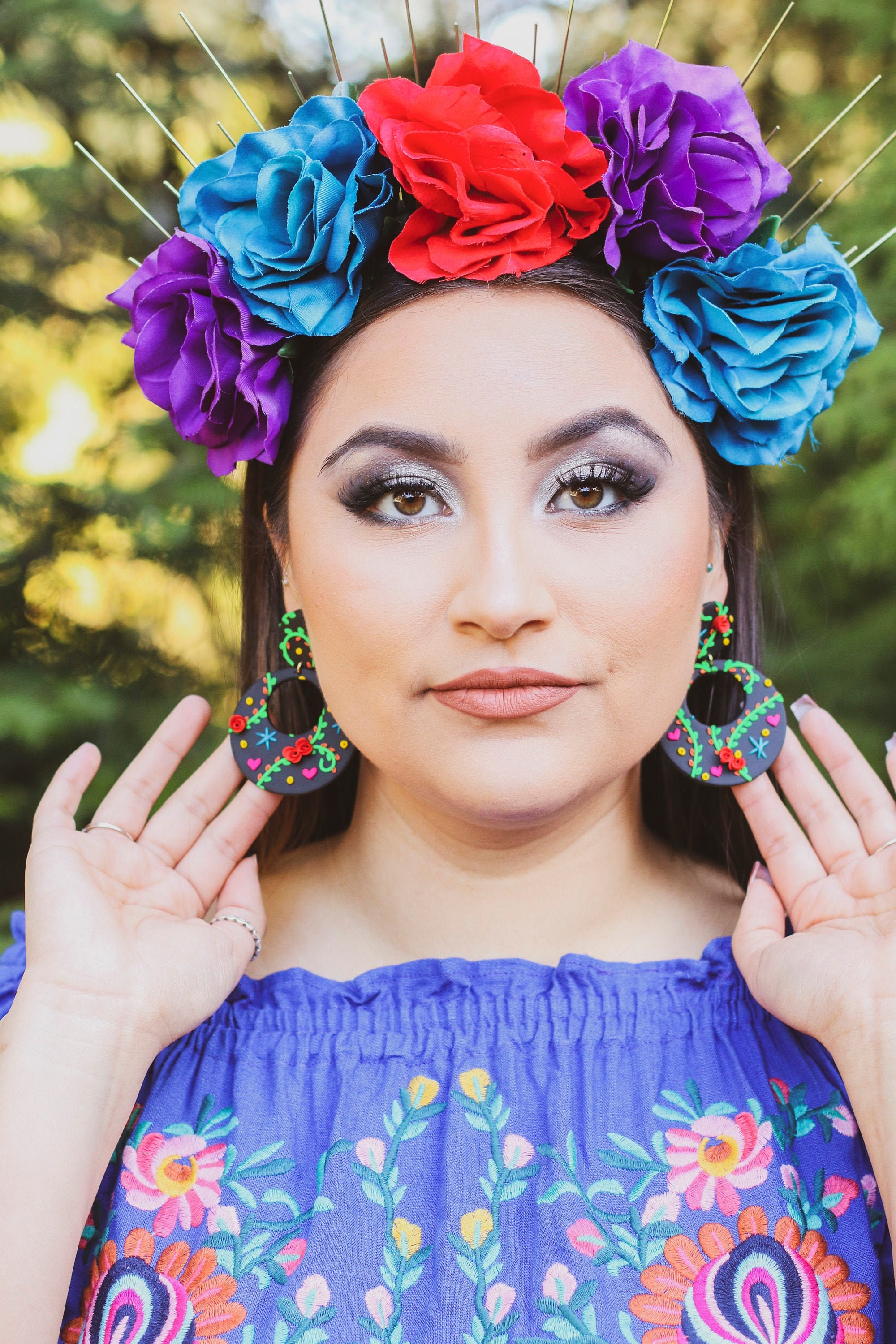 Floral Mexican Earrings Red Rose Mexican Earrings Statement