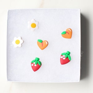Miniature Fruit Earrings for Women, Strawberry Earrings, Peach Earrings, Fruit Jewelry, Strawberry Stud Earrings, Valentine's Gift for Her