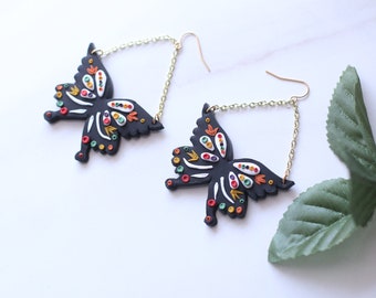 Alebrije Butterfly Earrings: Polymer Clay Latina Statement Jewelry