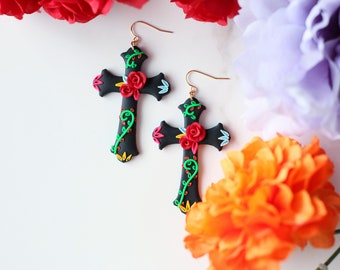 Mexican Clay Cross Earrings: Handcrafted Cultural Statement Jewelry