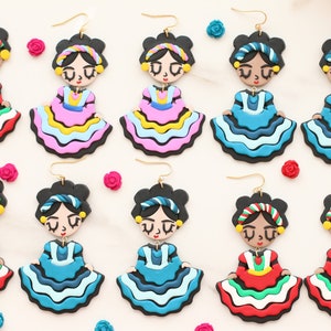 Clay Mexican Earrings, Folk Dancer, Festive Earrings, Dancer Earrings, Statement Earrings, Latinx Shop, Mexican Jewelry, Mexican Folk Art
