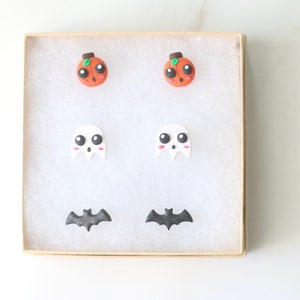 Brincos de argila para Halloween: Fantasma assustador, abóbora e morcego - feitos à mão