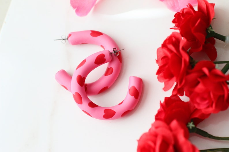 Valentine's Day Hoop Earrings: Handcrafted Clay Love Loops for Romantic Style image 5