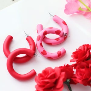 Valentine's Day Hoop Earrings: Handcrafted Clay Love Loops for Romantic Style image 9