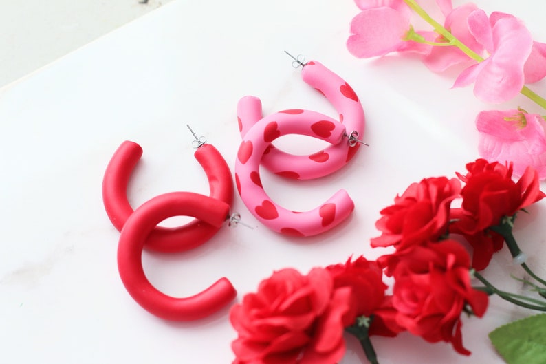 Valentine's Day Hoop Earrings: Handcrafted Clay Love Loops for Romantic Style image 9