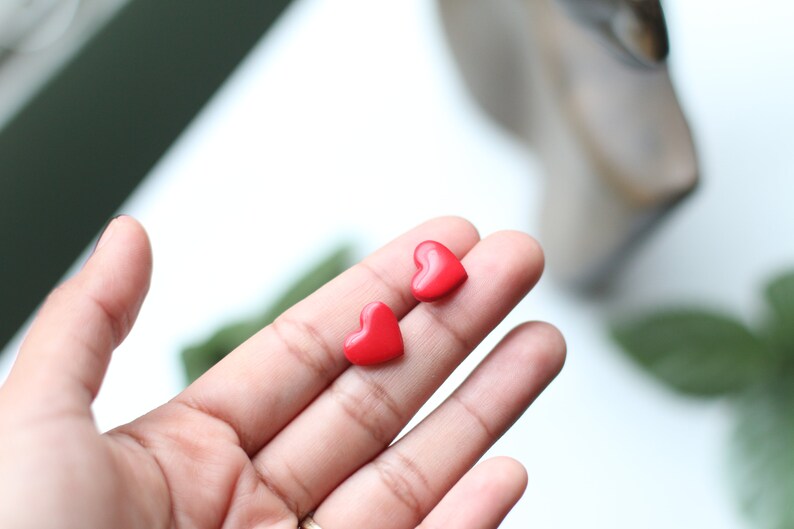 Red Heart Stud Earrings, Valentine's Day Earrings, Valentines day Gift, Gift for Her, Mini Heart Earrings, Latinx Owned, Gift for Girlfriend image 8