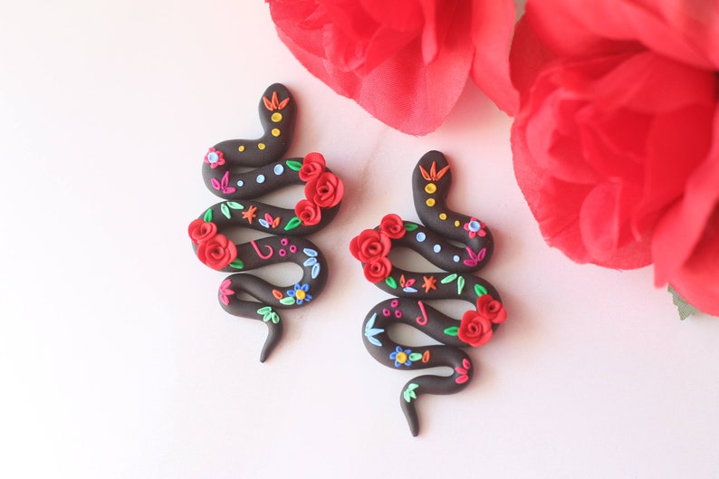 Polymer Clay Snake Earrings Statement Earrings Colorful Etsy