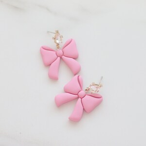 Clay Earrings for Women, Pink Bow Earrings, Valentine's day earrings, Statement Earrings, Sterling Silver Earrings, Crystal Earrings, Stud image 8