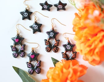 Monarch Butterfly Earrings for Women, Butterfly Jewelry, Statement Earrings, Sugar skull earrings, Clay Earrings, Fall Earrings, Studs