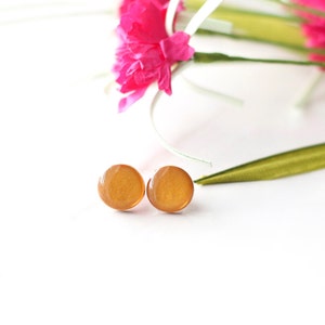 Gold Polymer Clay Stud Earrings: Hypoallergenic Stainless Steel