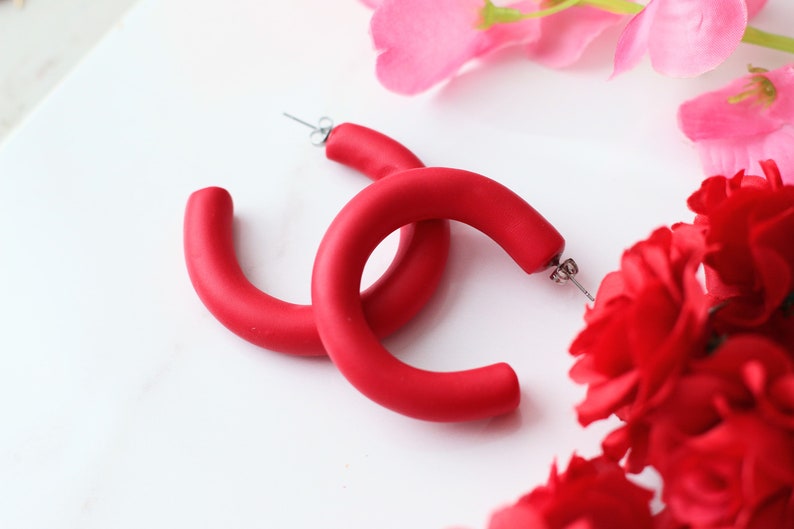 Valentine's Day Hoop Earrings: Handcrafted Clay Love Loops for Romantic Style Red