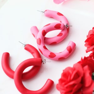 Valentine's Day Hoop Earrings: Handcrafted Clay Love Loops for Romantic Style image 4