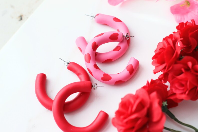 Valentine's Day Hoop Earrings: Handcrafted Clay Love Loops for Romantic Style image 4