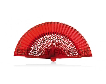 WS UK Fabric Handheld Folding Fan Red 