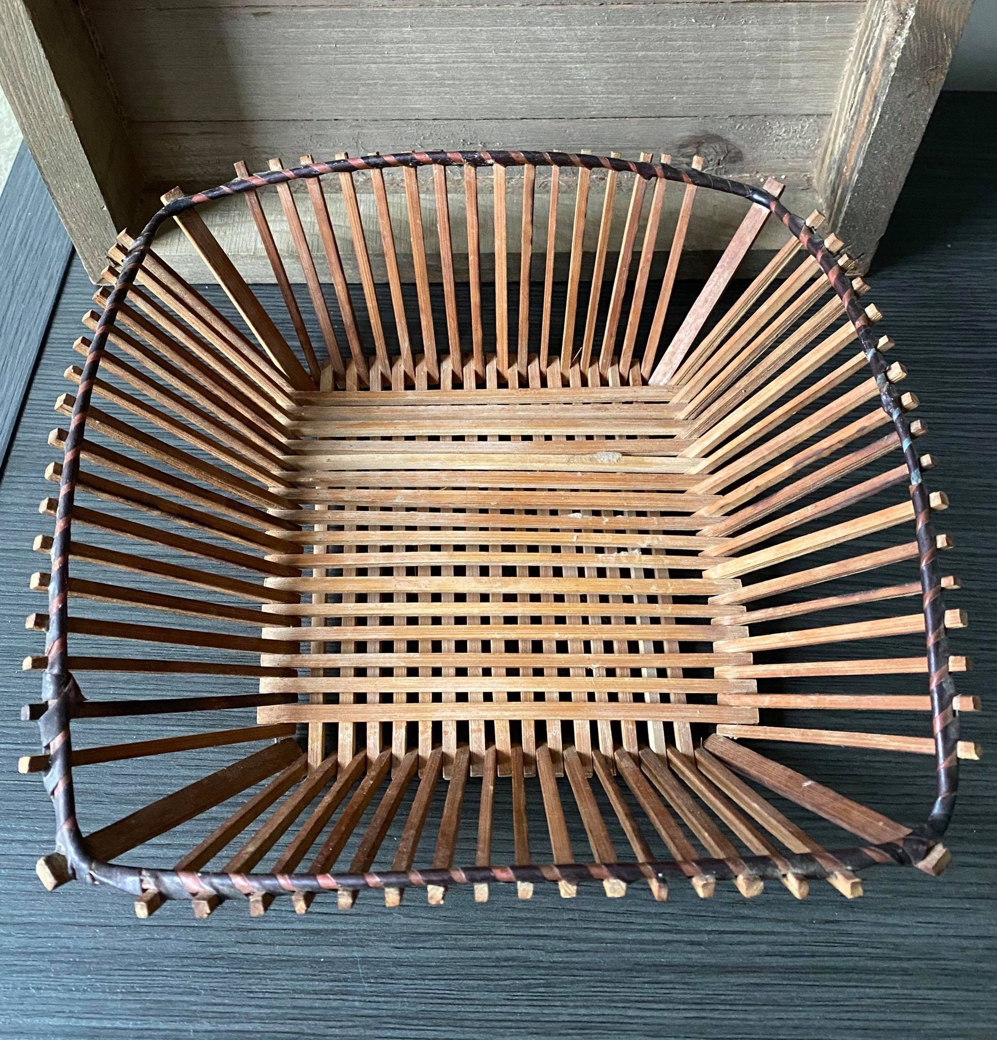 Woven Slotted Wood Bowl/Basket Etsy