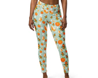 Orange Bird Citrus Swirl Sage Leggings Sunshine Tree Terrace Inspired Hand-drawn Design