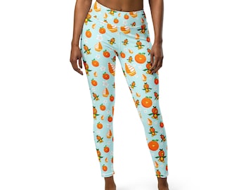 Orange Bird Citrus Swirl Blue Leggings Sunshine Tree Terrace Adventureland Inspired Hand-drawn Design