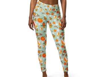 Orange Bird, Citrus Swirl, & Crown Sage Green Leggings Sunshine Tree Terrace Inspired Hand-drawn Design Bridal Bachelorette Birthday