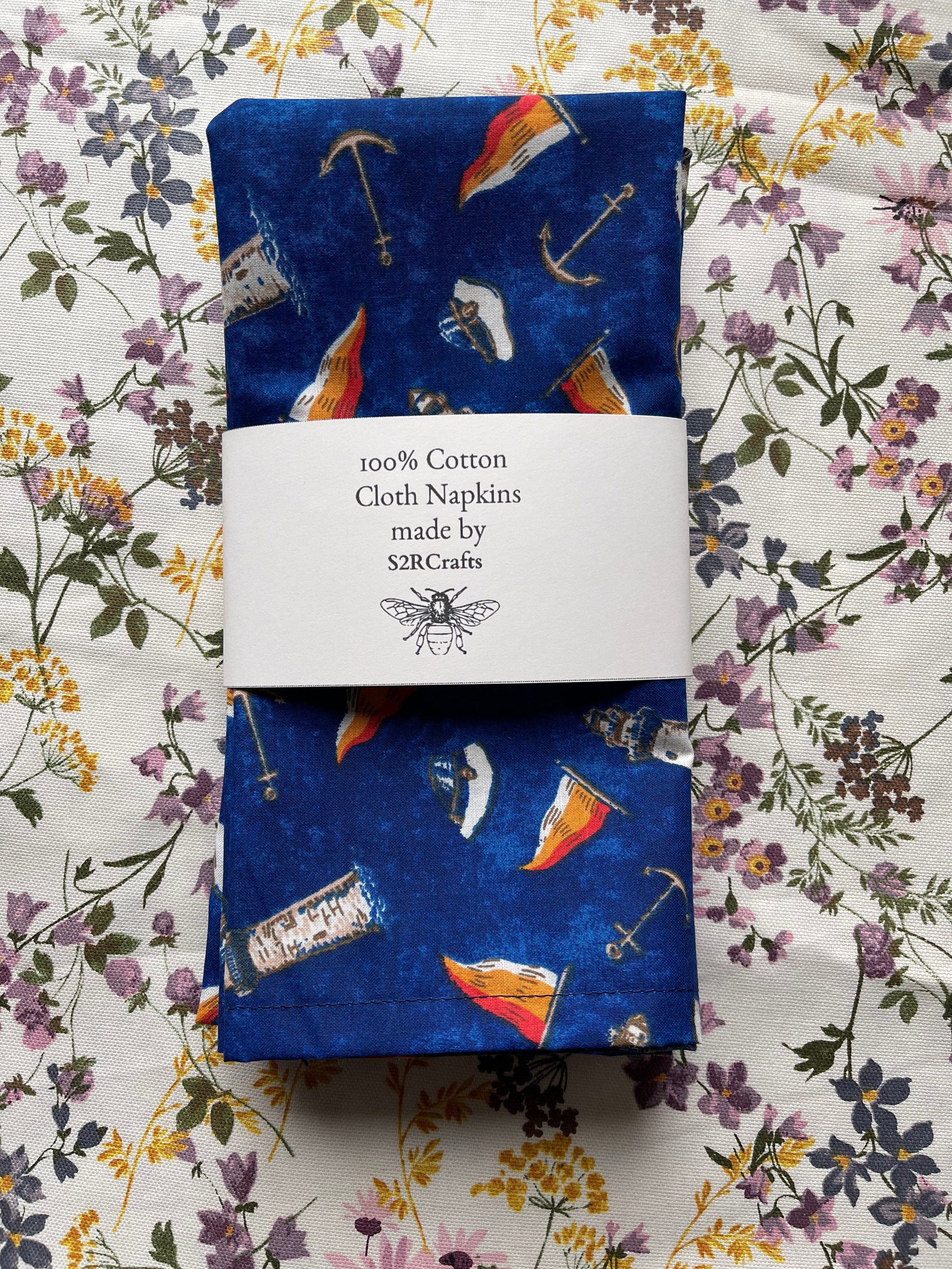 Nautical Themed Coastal Style Lighthouses Anchors Captain Hats Cloth Dinner Table Napkins Reusable Sustainable 100 Cotton