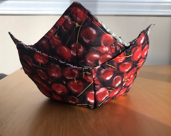 Cheery Cherry Microwave Bowl Cozy Holder, Reversible Reusable Potholder, Cotton Warmer, Holiday Gift